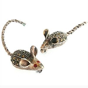 VINTAGE 925 Silver w Marcasites Mouse Scatter Pins